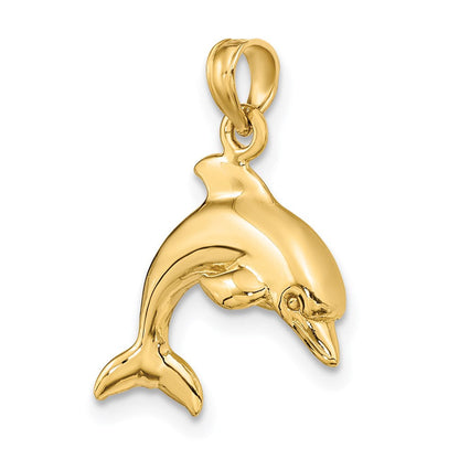 14K Gelbgold 3-d Delfin Springend Charm
