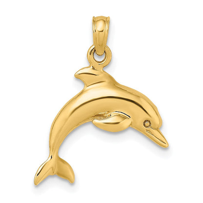 14K Gelbgold 3-d Delfin Springend Charm