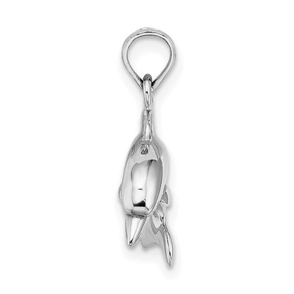 14K Weißgold 3-d Delfin Springend Charm