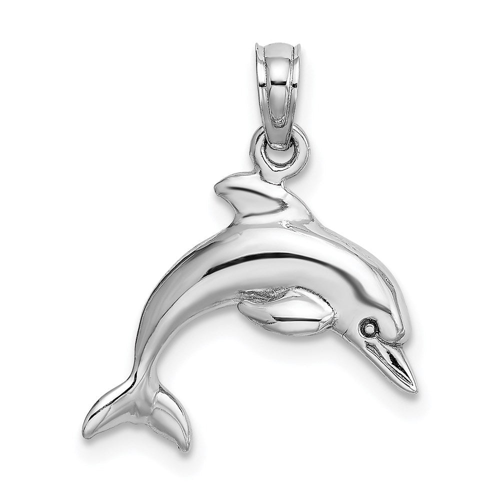 14K Weißgold 3-d Delfin Springend Charm