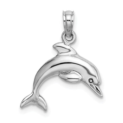 14K Weißgold 3-d Delfin Springend Charm