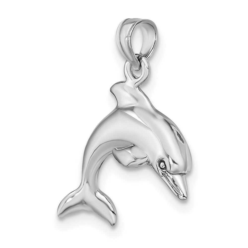 14K Weißgold 3-d Delfin Springend Charm