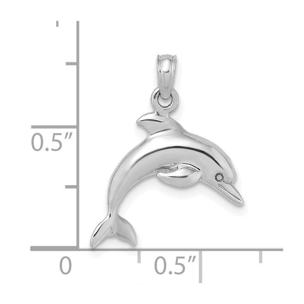14K Weißgold 3-d Delfin Springend Charm