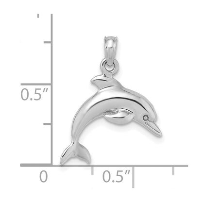 14K Weißgold 3-d Delfin Springend Charm