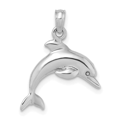 14K Weißgold 3-d Delfin Springend Charm
