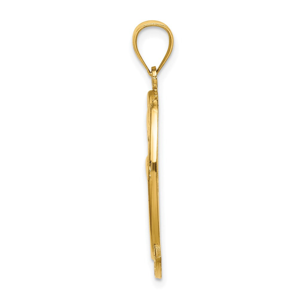 14K Gelbgold Charm „Insel im Meer" mit Delfin-Sonnenuntergangsszene