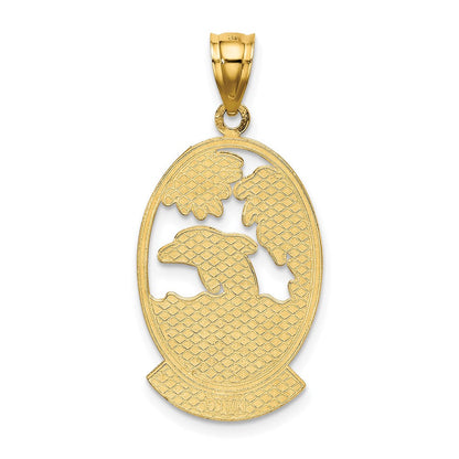 14K Gelbgold Charm „Insel im Meer" mit Delfin-Sonnenuntergangsszene