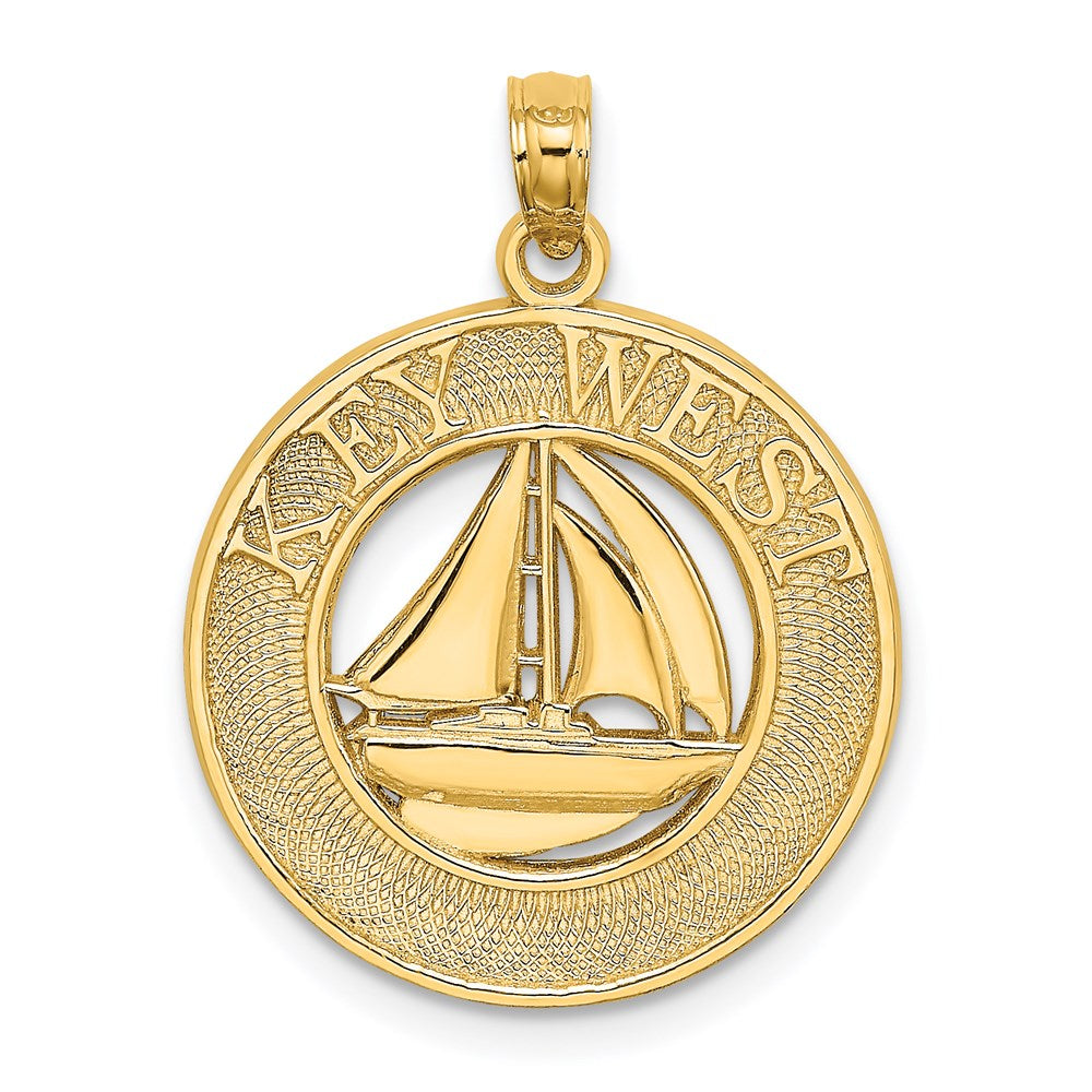 14K Gelbgold KEY WEST Segelboot-Kreis-Charm