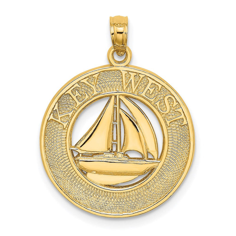 14K Gelbgold KEY WEST Segelboot-Kreis-Charm