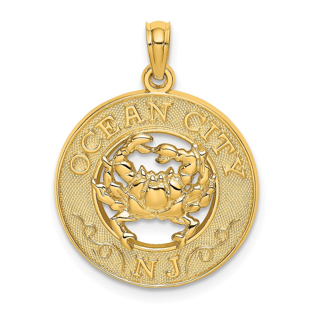 14K Gelbgold Anhänger „OCEAN CITY NJ" mit Krabbe