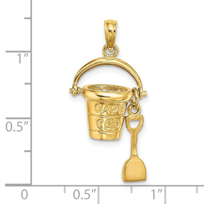 14K Gelbgold 3D Cape Cod Eimer mit Schaufel Charm
