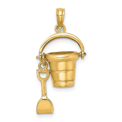 14K Gelbgold 3D-Charm „OCEAN CITY“ Eimer mit Schaufel