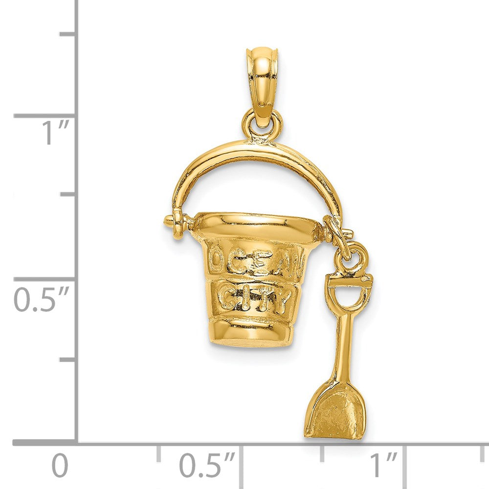 14K Gelbgold 3D-Charm „OCEAN CITY“ Eimer mit Schaufel
