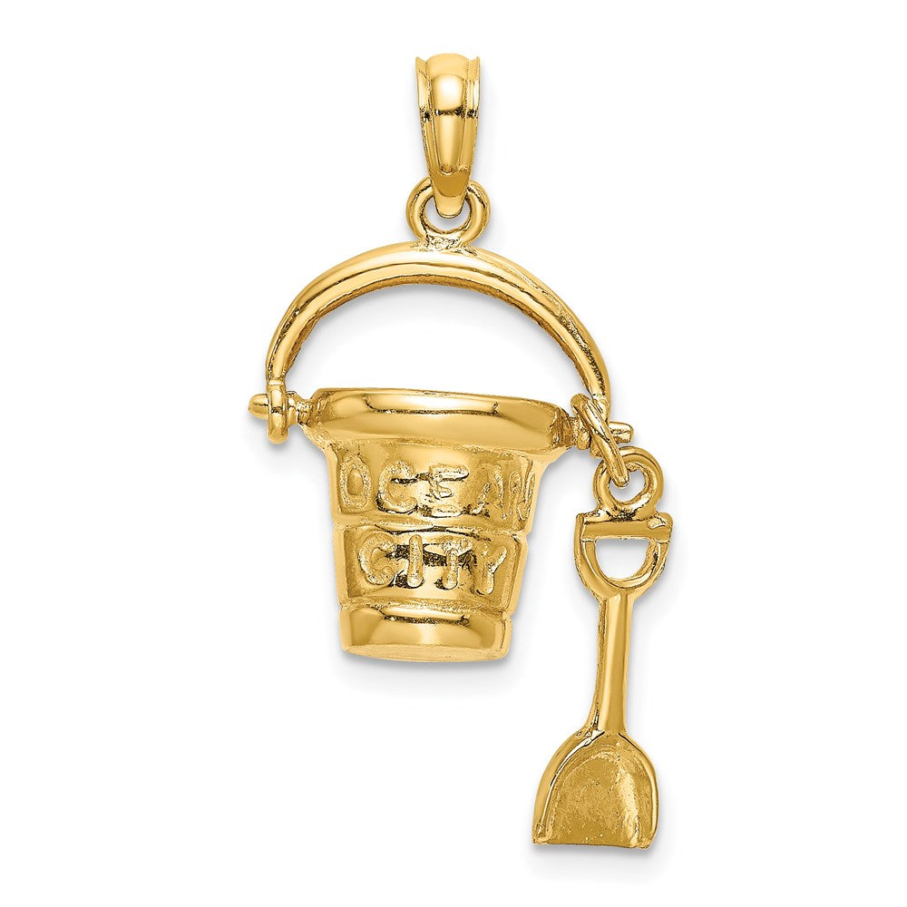 14K Gelbgold 3D-Charm „OCEAN CITY“ Eimer mit Schaufel