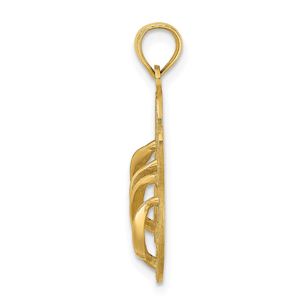14 Karat Gelbgold 3D-polierter OCEAN CITY Flip-Flop-Charm