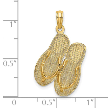 14 Karat Gelbgold 3D-polierter OCEAN CITY Flip-Flop-Charm