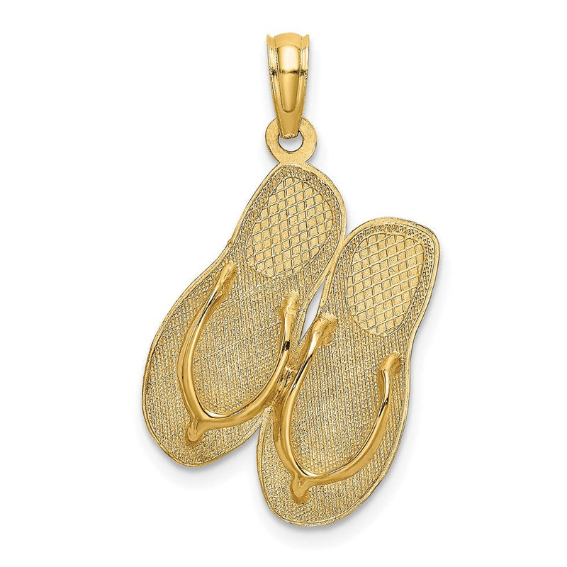 14 Karat Gelbgold 3D-polierter OCEAN CITY Flip-Flop-Charm