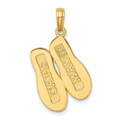 14 Karat Gelbgold 3D großer polierter CAPE-MAY-DOPPEL-FLIP-FLOP-Charm