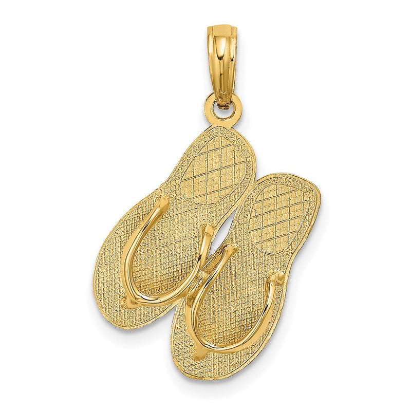 14 Karat Gelbgold 3D großer polierter CAPE-MAY-DOPPEL-FLIP-FLOP-Charm