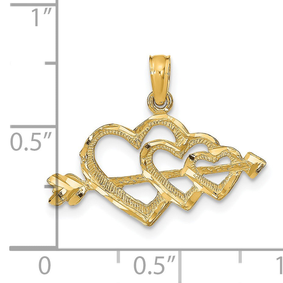 14K Gelbgold Poliert Herzen und Pfeil Anhänger