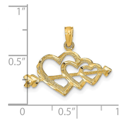 14K Gelbgold Poliert Herzen und Pfeil Anhänger