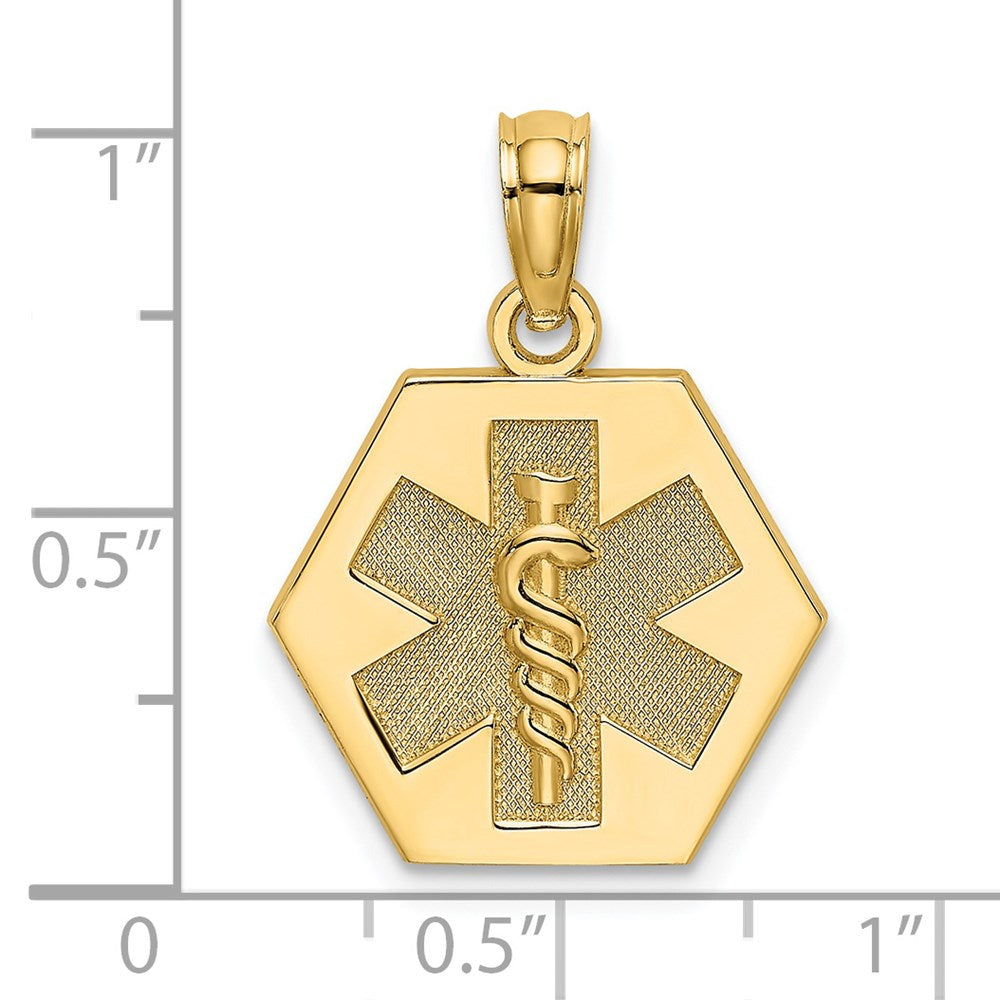 14K Gelbgold Caduceus-Charm mit strukturierter Rückseite, Motiv medizinisches Symbol