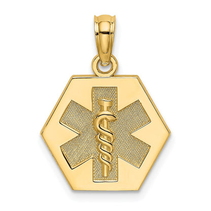 14K Gelbgold Caduceus-Charm mit strukturierter Rückseite, Motiv medizinisches Symbol