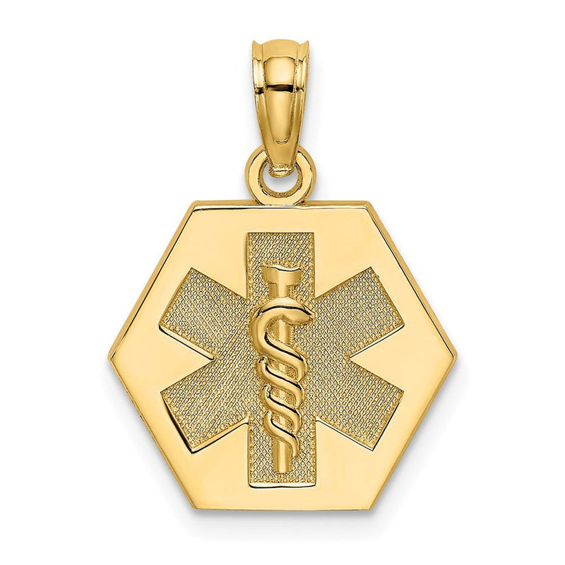 14K Gelbgold Caduceus-Charm mit strukturierter Rückseite, Motiv medizinisches Symbol