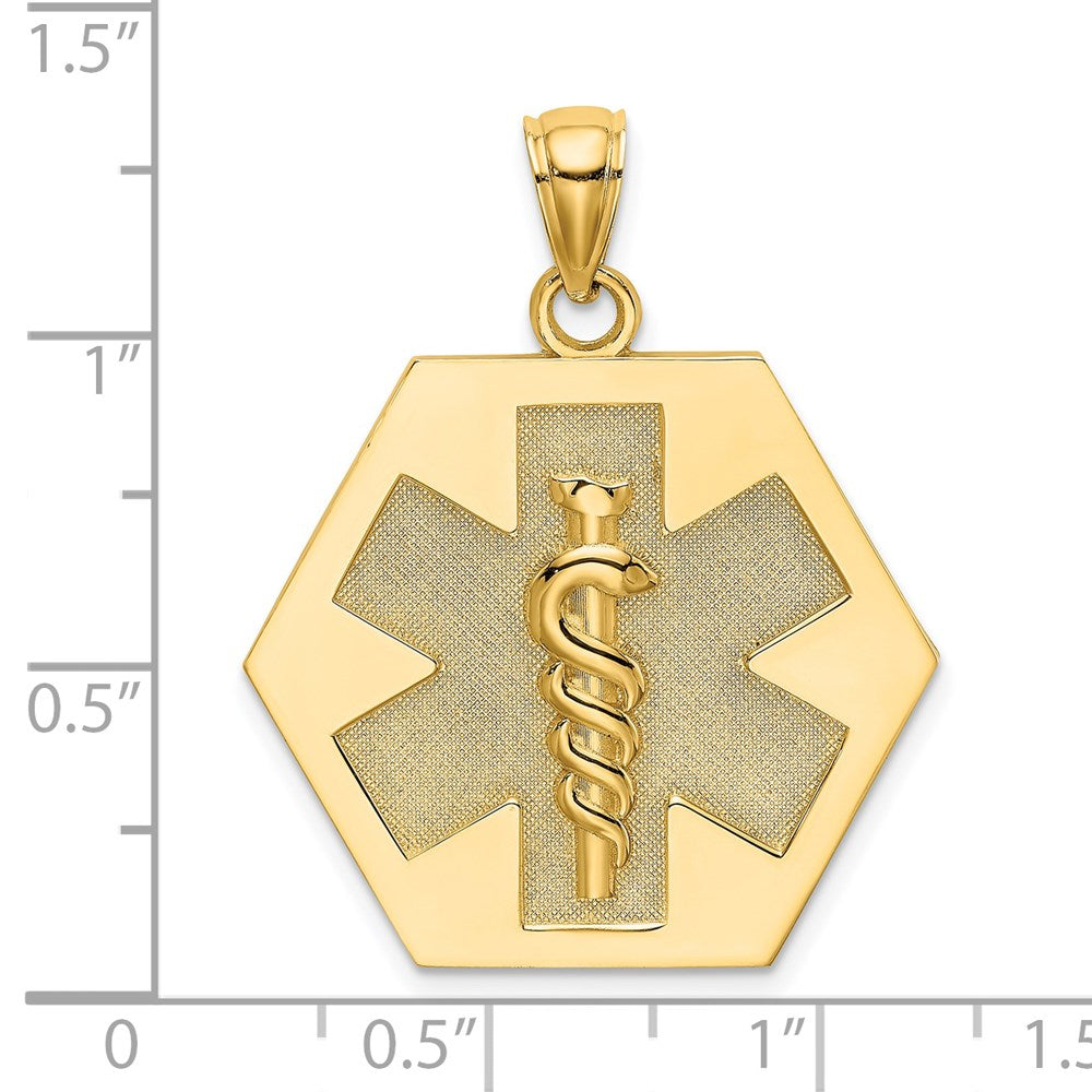 14K Gelbgold Strukturiert Rückseite Caduceus Medizinisch Plättchen