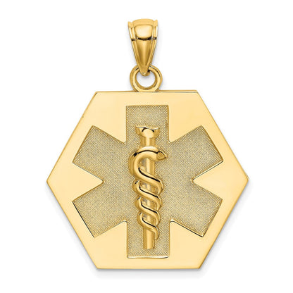 14K Gelbgold Strukturiert Rückseite Caduceus Medizinisch Plättchen
