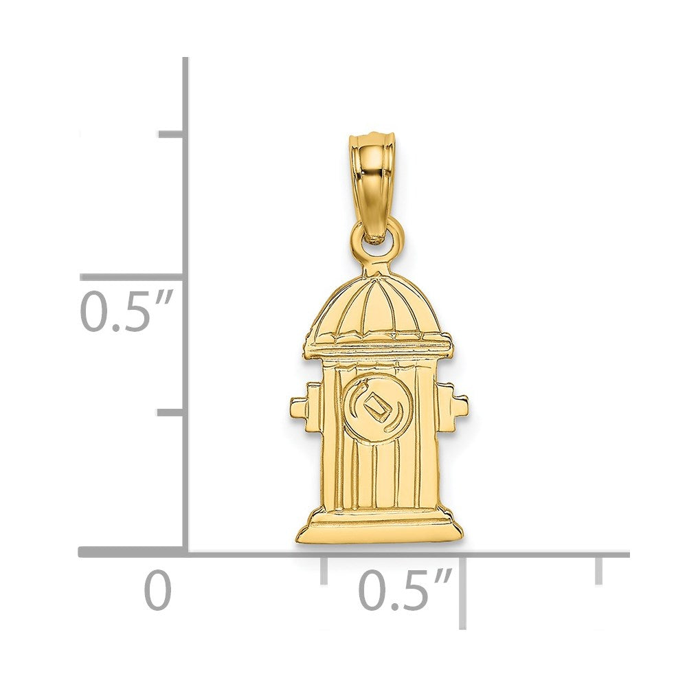 14K Gelbgold Poliert Graviert Feuer Hydrant Charm