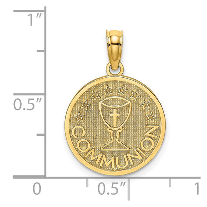 14K Gelbgold Strukturiert Kommunion Cup auf Rund Plättchen Charm
