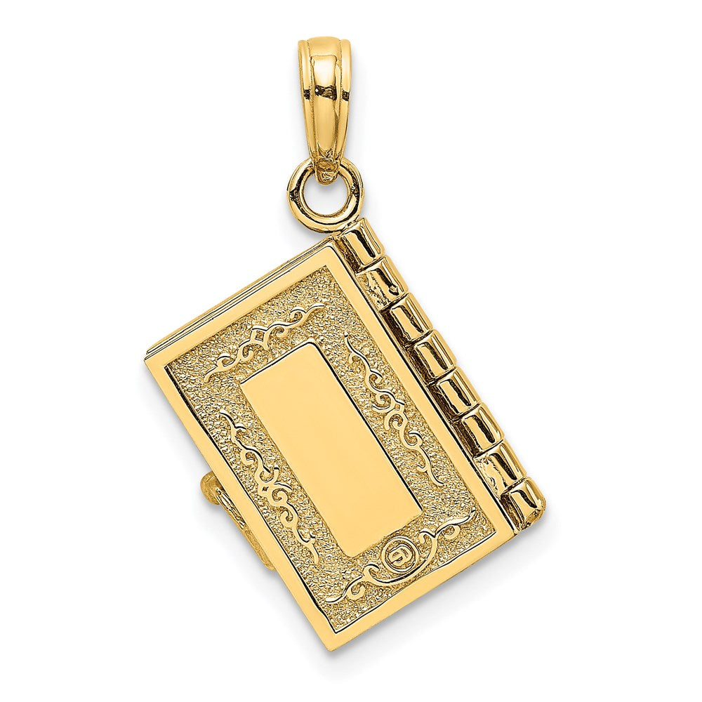 14K Gelbgold 3-d Beweglich Pages Heilig Bible mit Lords Gebet Charm