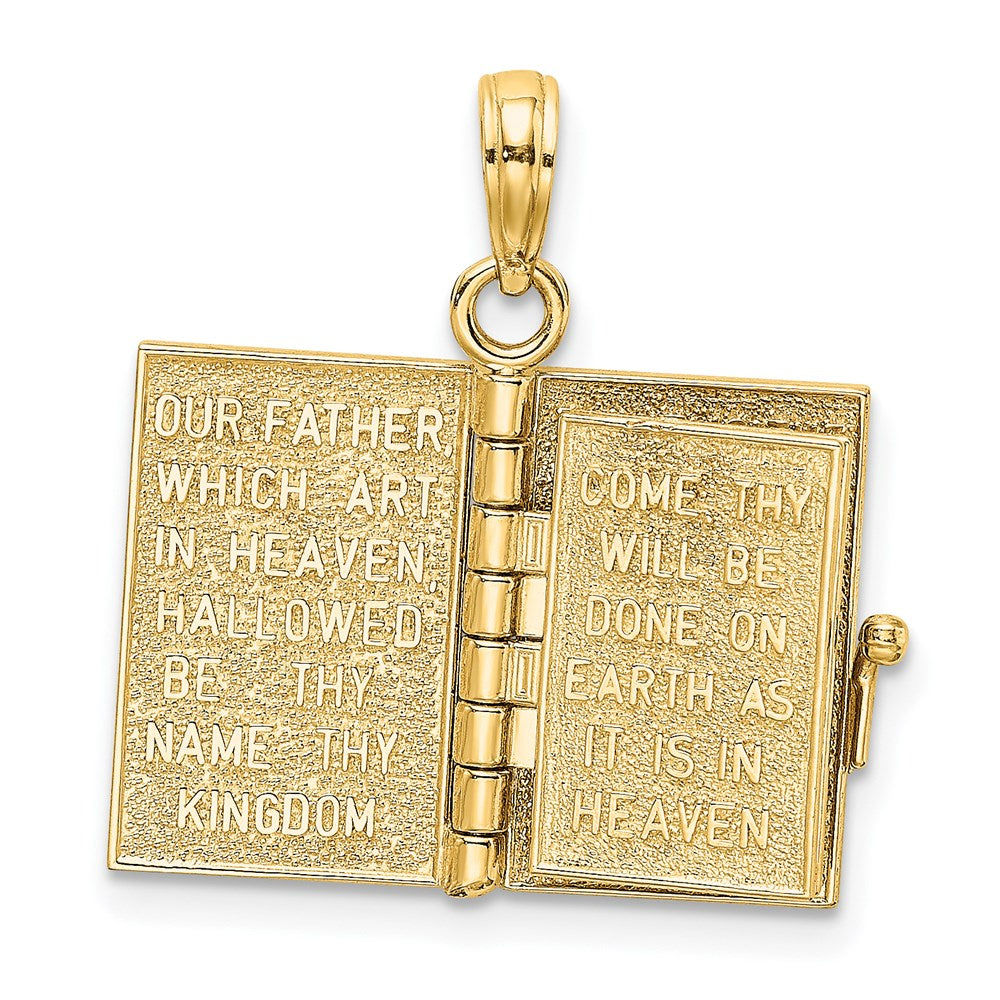 14K Gelbgold 3-d Beweglich Pages Heilig Bible mit Lords Gebet Charm