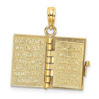 14K Gelbgold 3-d Beweglich Pages Heilig Bible mit Lords Gebet Charm
