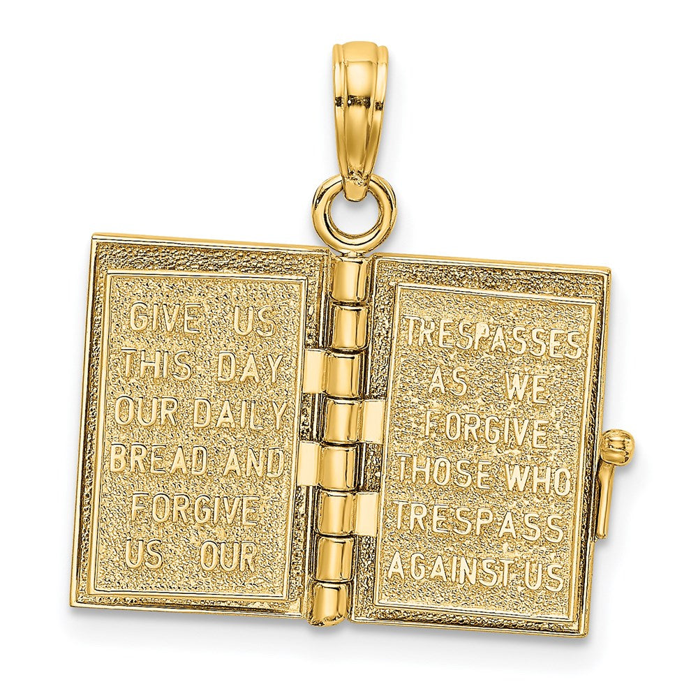 14K Gelbgold 3-d Beweglich Pages Heilig Bible mit Lords Gebet Charm