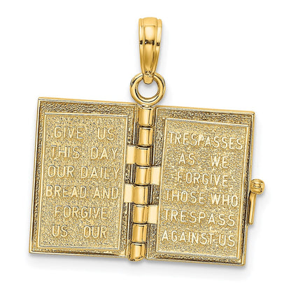 14K Gelbgold 3-d Beweglich Pages Heilig Bible mit Lords Gebet Charm
