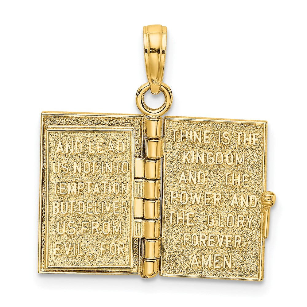 14K Gelbgold 3-d Beweglich Pages Heilig Bible mit Lords Gebet Charm