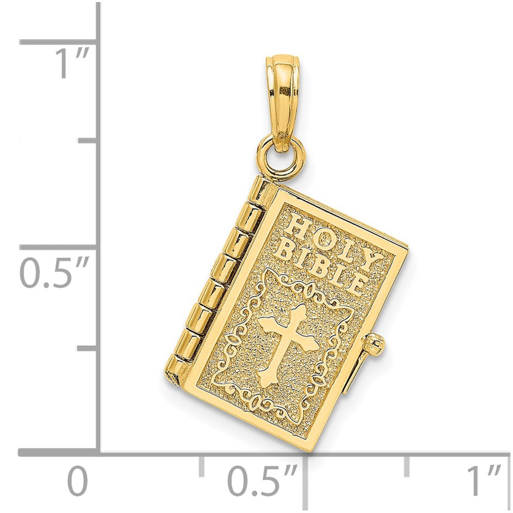 14K Gelbgold 3-d Beweglich Pages Heilig Bible mit Lords Gebet Charm