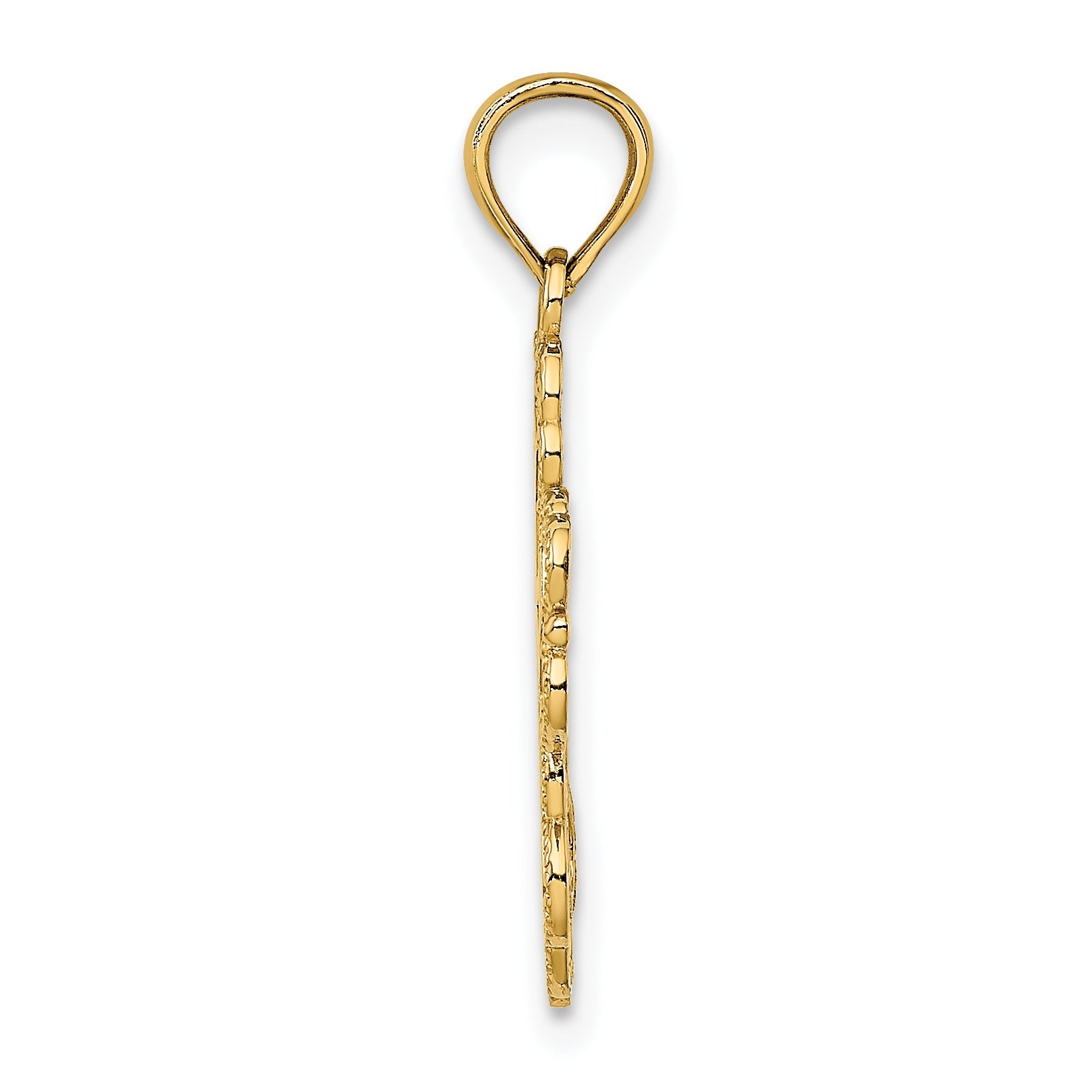 14K Gelbgold Gekugelt Lace Zierde Kreuz Charm