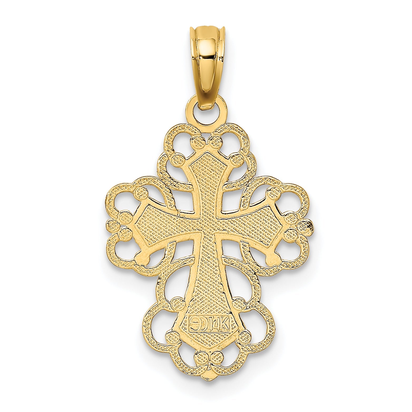 14K Gelbgold Gekugelt Lace Zierde Kreuz Charm