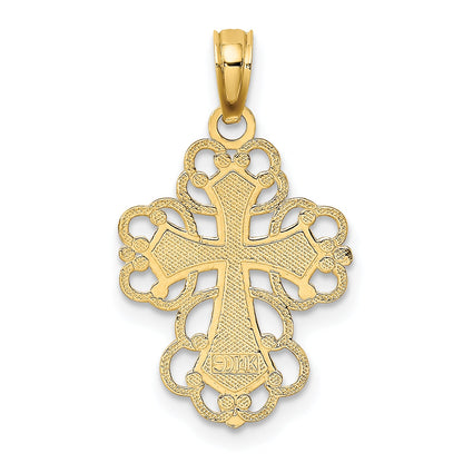 14K Gelbgold Gekugelt Lace Zierde Kreuz Charm