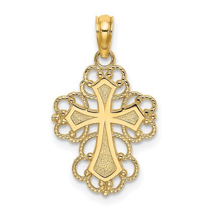 14K Gelbgold Gekugelt Lace Zierde Kreuz Charm