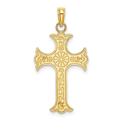 14K Gelbgold Doppelt Sided Graviert Kreuz Charm