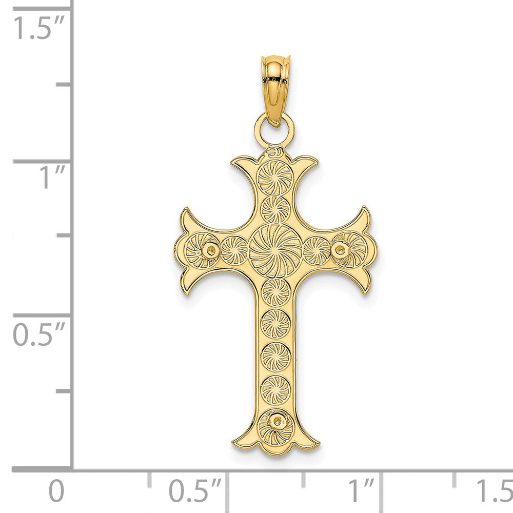 14K Gelbgold Doppelt Sided Graviert Kreuz Charm