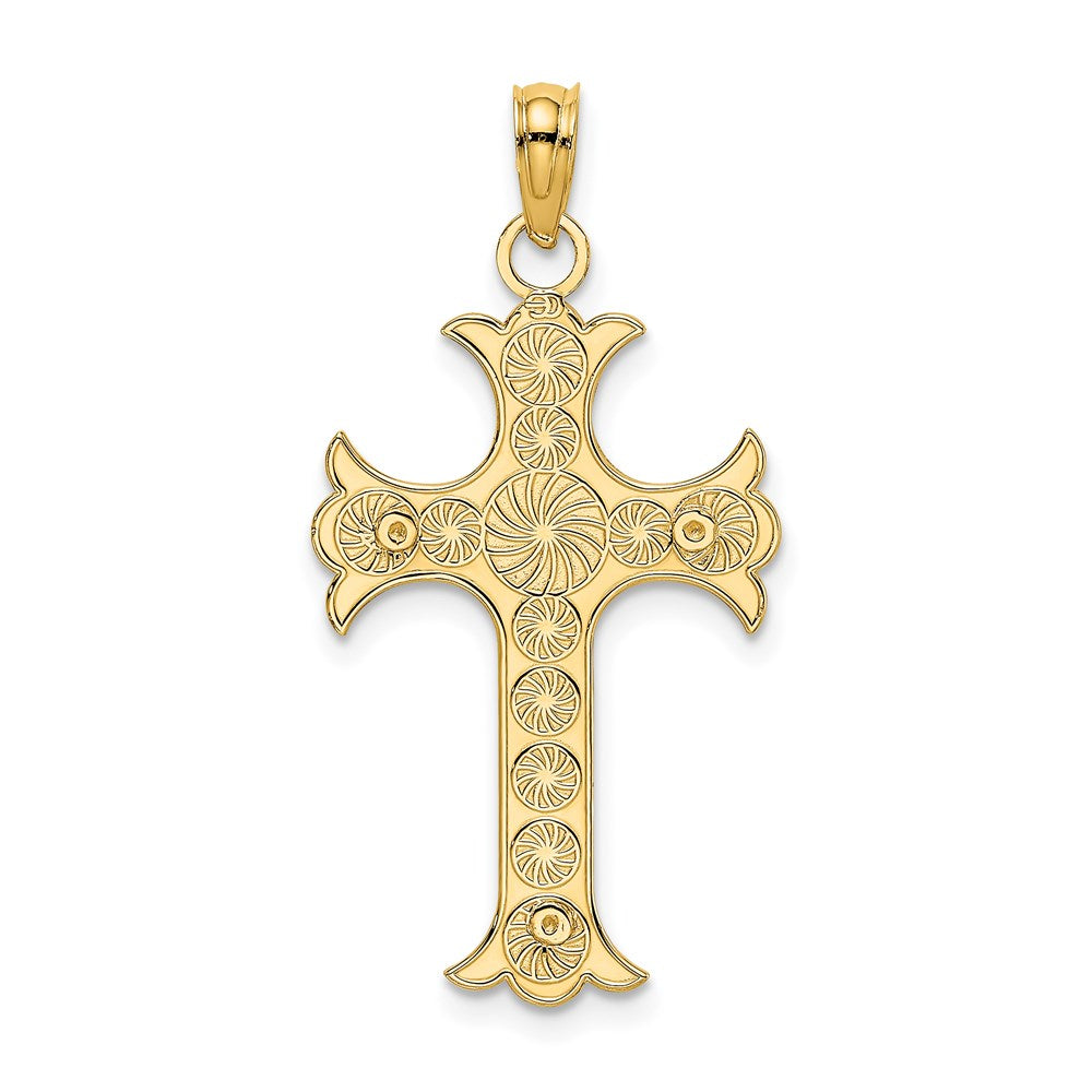14K Gelbgold Doppelt Sided Graviert Kreuz Charm
