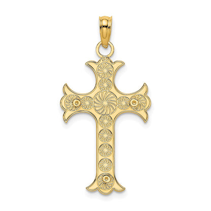 14K Gelbgold Doppelt Sided Graviert Kreuz Charm