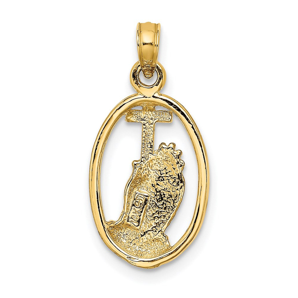 14K Gelbgold Betend Hands und Kreuz in Oval Charm