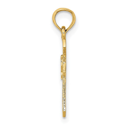 14K Gelbgold Ausgeschnitten Kreuz mit Taube Charm