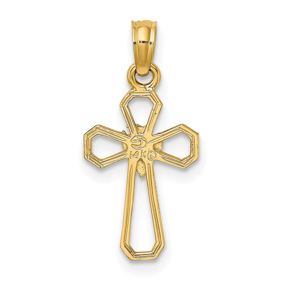 14K Gelbgold Ausgeschnitten Kreuz mit Taube Charm